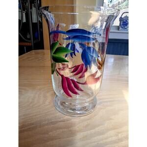Vintage Hand-Painted Clear Glass Vase with a Floral Motif